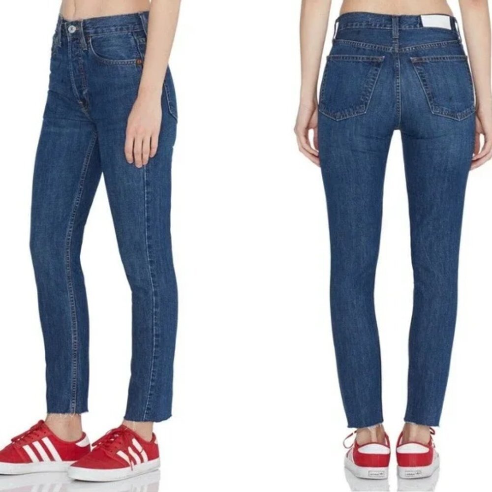 Re/Done High Rise Rigid Ankle Crop Jeans in Blue 30